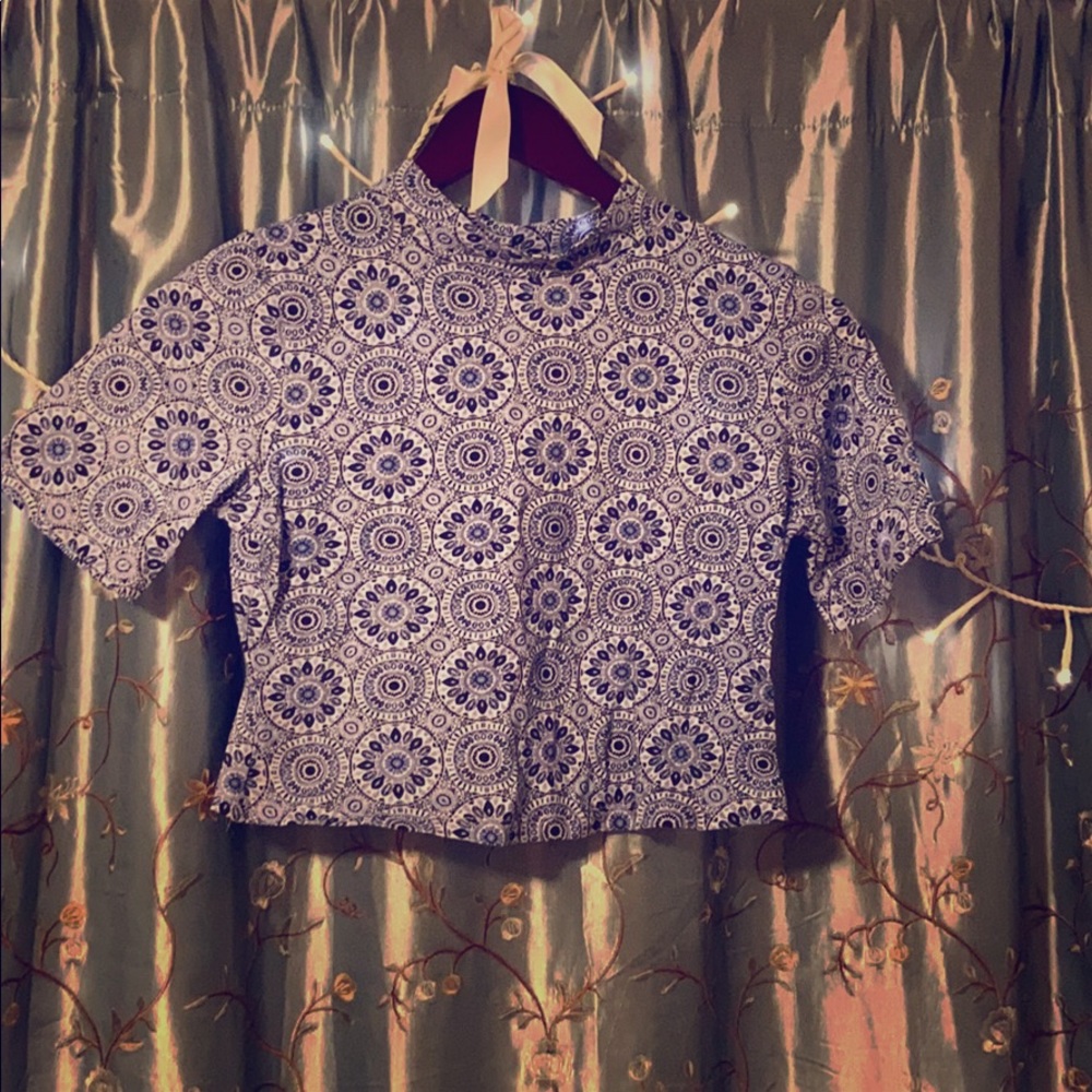 Blue fitted crop top.